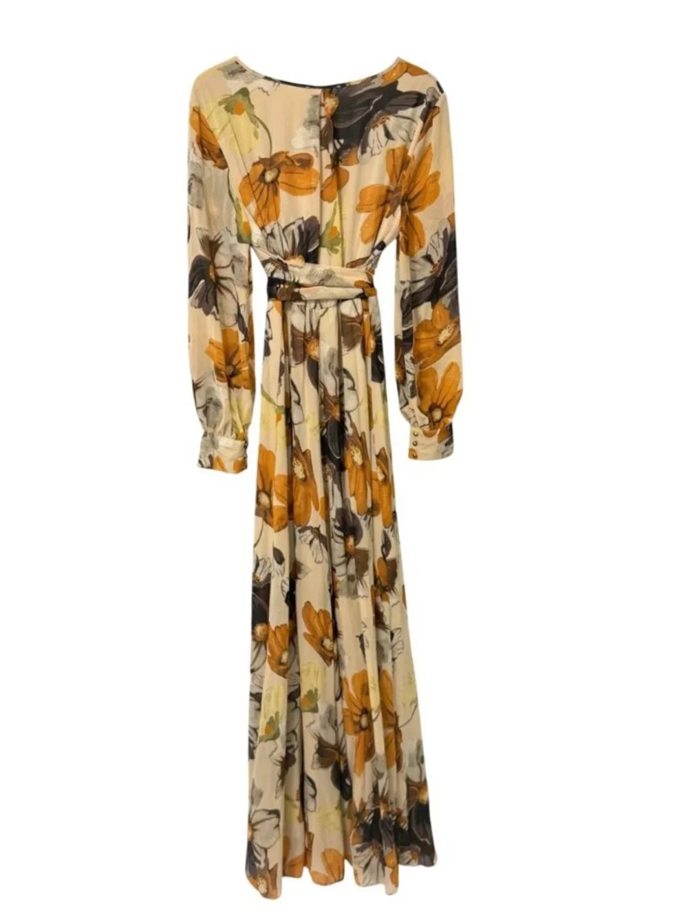 Baltic Born Womens Lydia Maxi Dress Warm Camel Floral Print Belted EUC Size XXXL - Picture 6 of 11